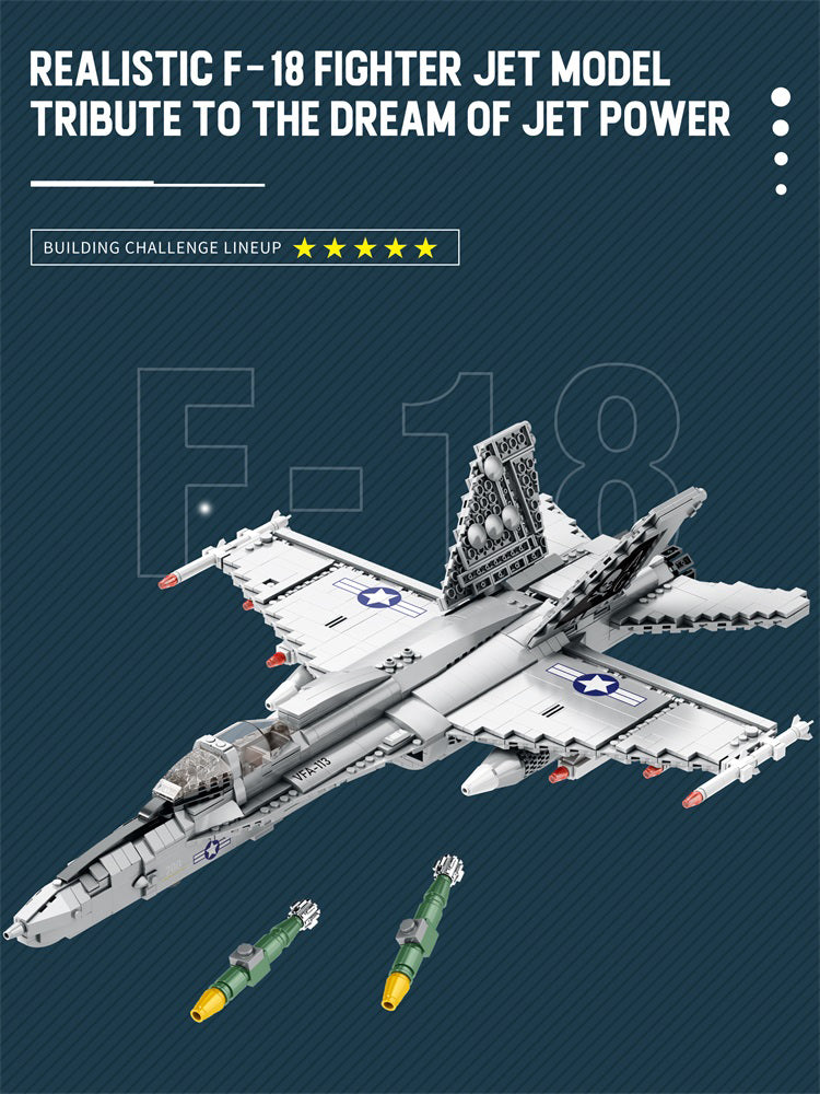 F-18 Super Hornet - Kit de Construcción Premium con Alas Móviles y Misiles Desplegables