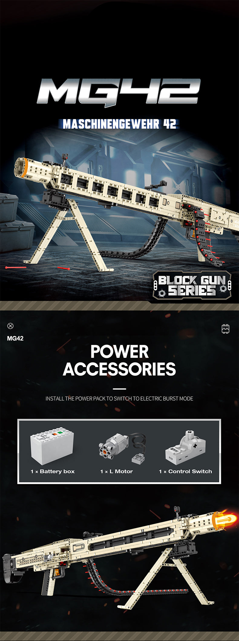 MG42-Disparo Eléctrico (1886 Piezas) - Réplica Militar Detallada 58cm